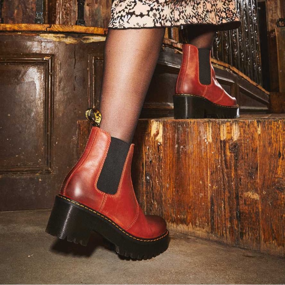 Dr. Martens Women's Rometty Quad Platform Chelsea Brick Burnished Wyoming US 7